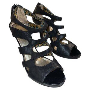 Bisou Bisou Women’s Black Sexy Cutout Stiletto Heels – Size 7 – Leopard Lining –